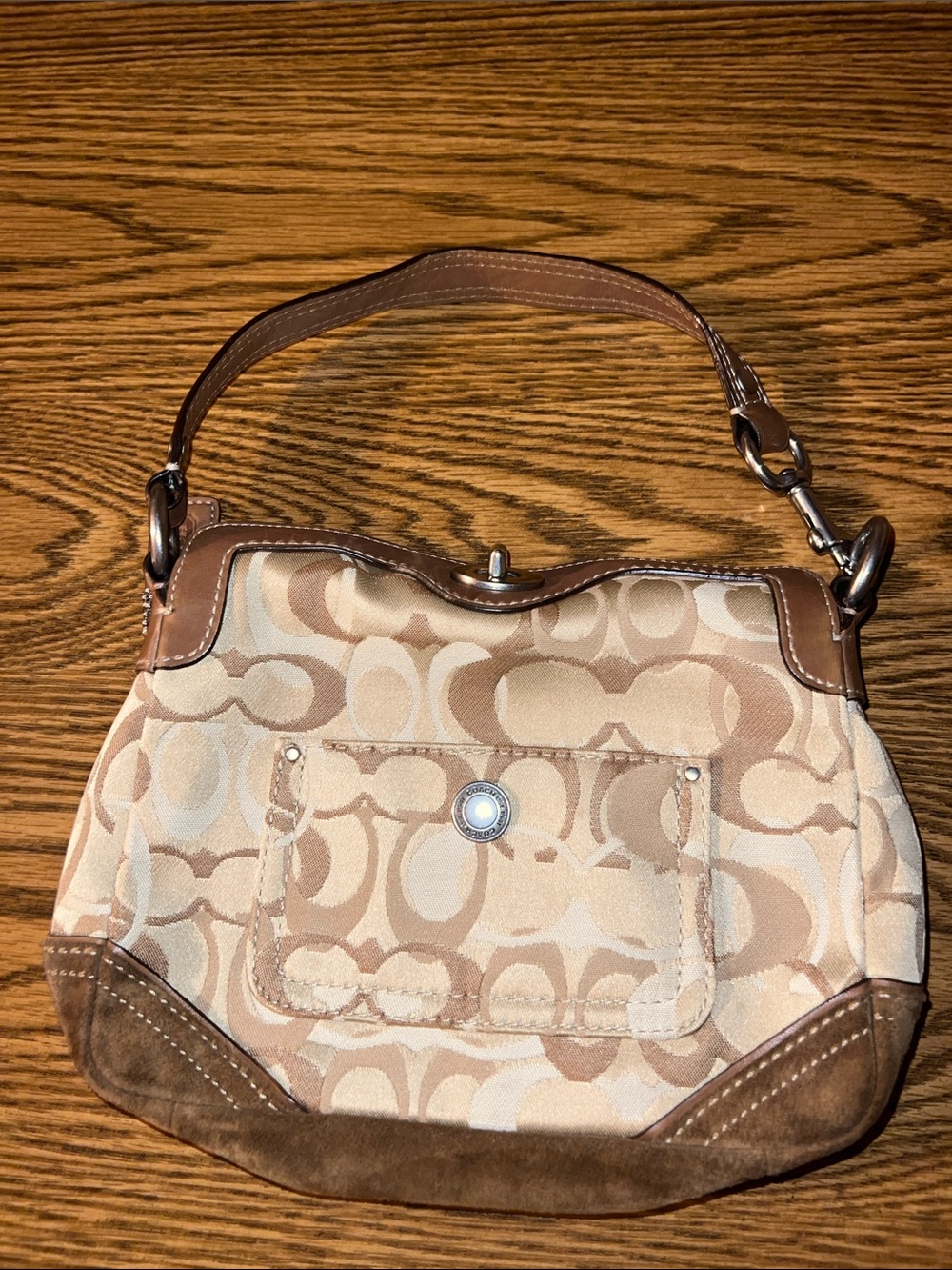 Coach Y2K Chelsea Optic Signature Brown Suede Turnlock Shoulder Bag Vintage